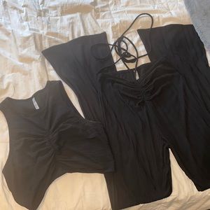 Black 2 piece set with long flare pants & tank top
